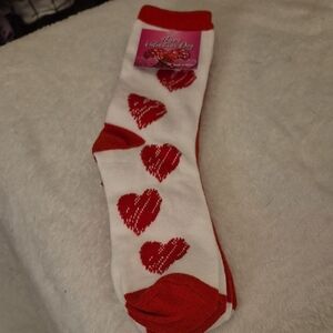 Heart Patterned Red and White Socks